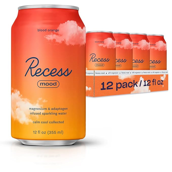 Recess Mood Magnesium & Adaptogen Drink, Relaxation Beverage, 12 ounce (Blood Orange, 12 pack) | Amazon (US)