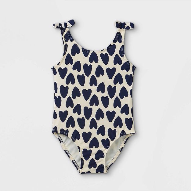 Toddler Girls' Heart Print One Piece Swimsuit - Cat & Jack™ Navy | Target