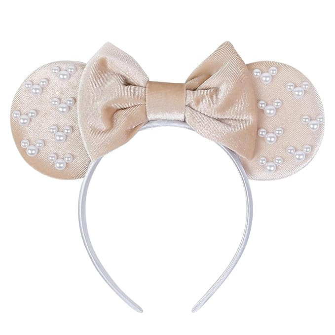 WOVOWOVO Mouse Ears Headbands for Women Girls Kaki Bow Pearl Hairbands Velvet Headband Christmas ... | Amazon (US)