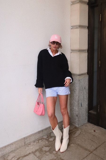 Spring is calling, styling these Sezane boxer shorts with an oversized sweater & collard white shirt. Topped off with this pink LA ballcap, pink Prada & white cowboy boots.



#LTKFestival #LTKstyletip