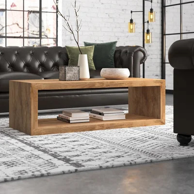 Keli Walpole 58 Inch Cube Shaped Wooden Coffee Table with Open Bottom Shelf | Wayfair North America