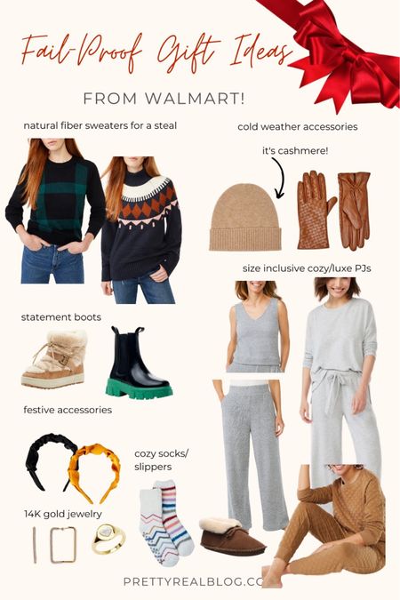 Stylish fail-proof gifts? Natural fiber sweaters, soft pjs, super soft robe, Christmas sweater, headband, fur boots, lug sole Chelsea boots, festive casual outfit, fuzzy socks, quilted pjs, gold jewelry, gift ideas, gifts for her, cashmere beanie #walmartfashion #walmartpartner @walmartfashion 

#LTKHoliday #LTKstyletip #LTKunder50