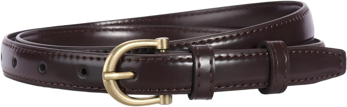 Womens Skinny Leather Belt with Gold Buckle for Jeans Pants Fashion Ladies Waist Dress Belt | Amazon (US)