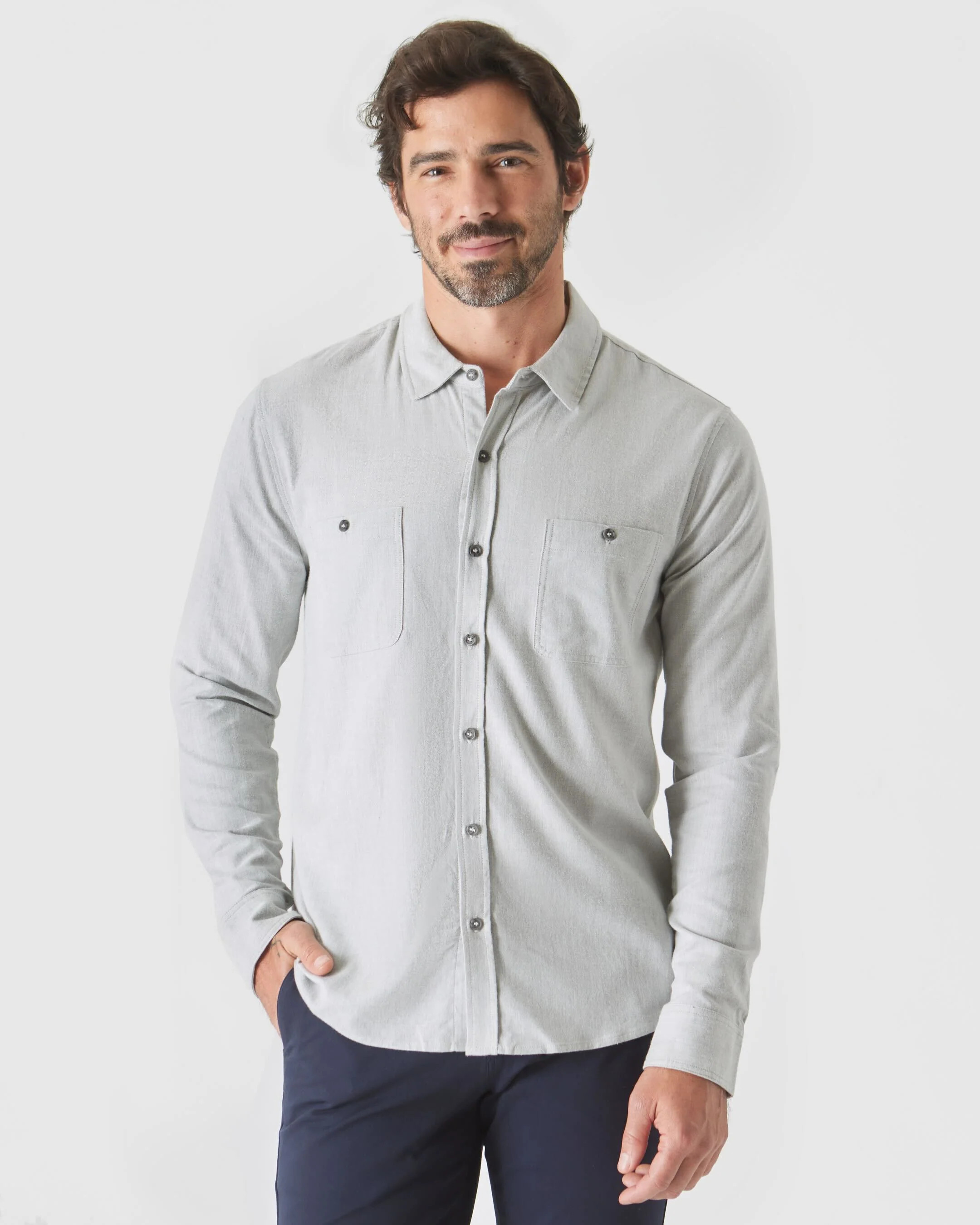 Heather Gray Long Sleeve Lightweight Flannel Shirt | True Classic