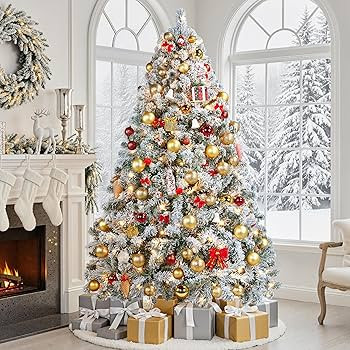 Yaheetech 6ft Snow Flocked Pre-lit Christmas Tree with 250 Warm White Lights, 820 Lush Branch Tip... | Amazon (US)