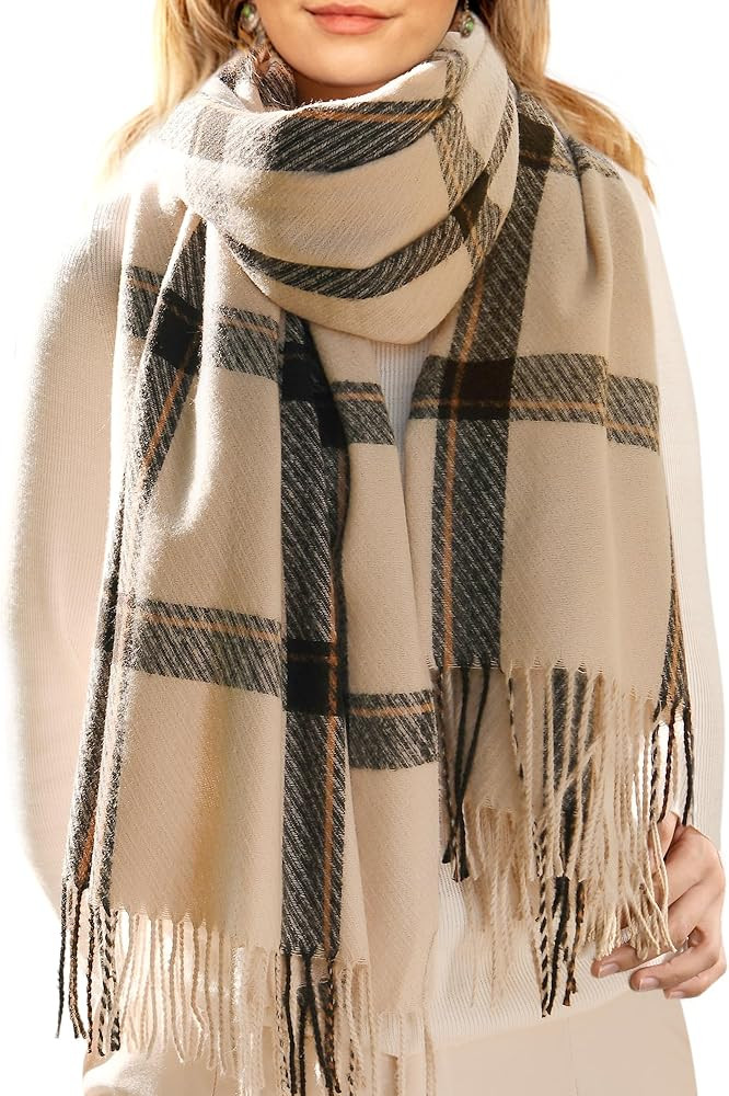 FURTALK Winter Scarf for Women Shawl Cashmere Feel Tassel Plaid Large Oversized Scarves Wraps | Amazon (US)