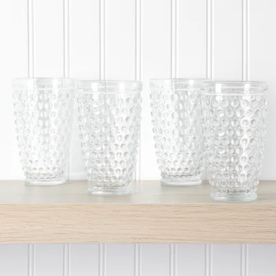 Martha Stewart Chauncey 4-Pack 14.3 oz Hobnail Handmade Glass Tumbler - Clear | Wayfair North America