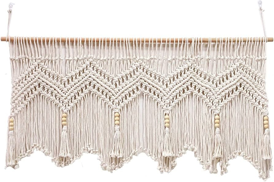 Macrame Kitchen Curtains 47x22Inch Farmhouse Boho Curtains with Tassels for Bedroom, Livingroom, ... | Amazon (US)