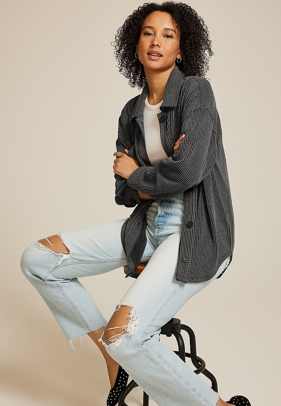 Wavy Ribbed Shacket | Maurices