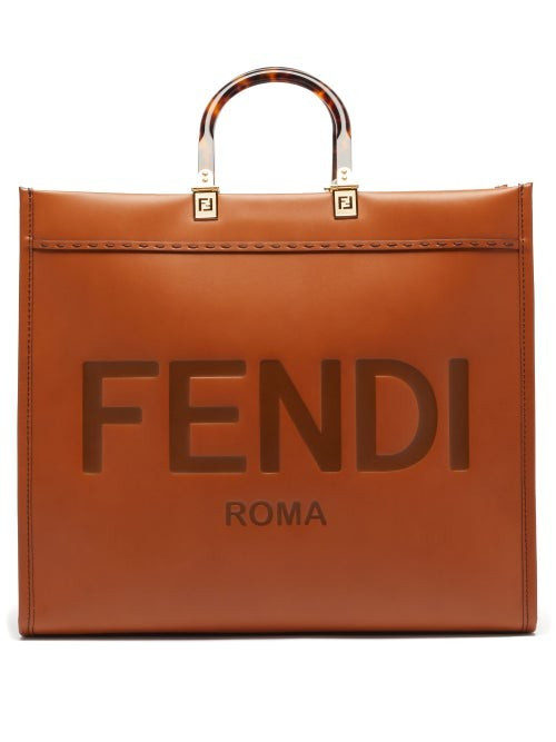 Fendi - Sunshine Logo-debossed Leather Tote Bag - Womens - Tan | Matches (US)