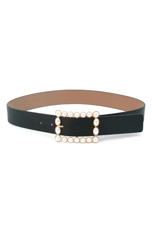 B-Low the Belt Joan Imitation Pearl Buckle Belt in Black/Gold at Nordstrom, Size Small | Nordstrom