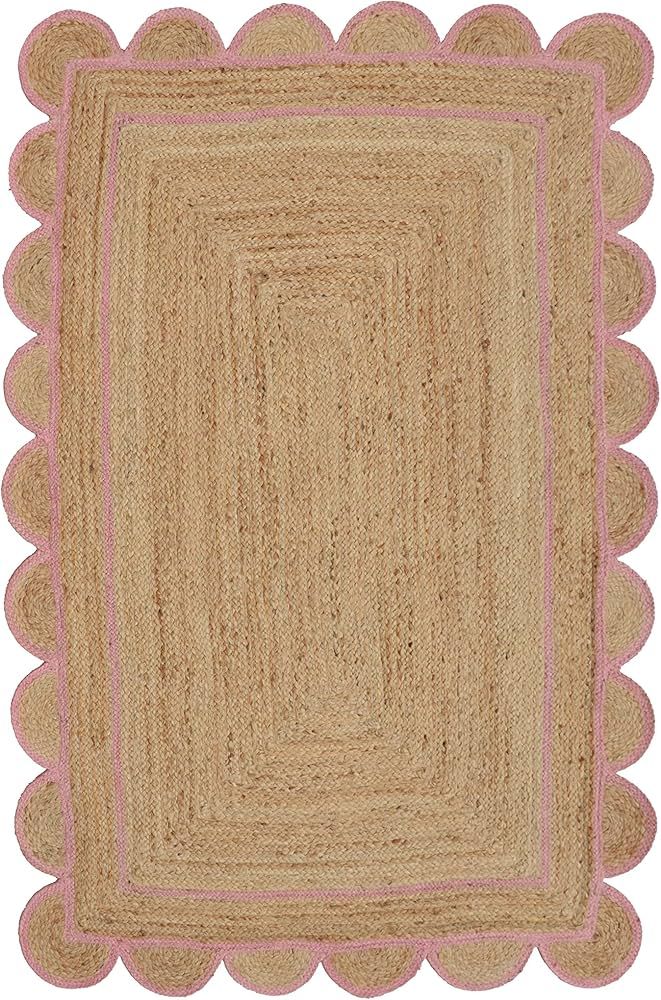 Gautam International Scallop Pattern Jute Bohemian Area Rug (4'x6', Light Pink) | Amazon (US)