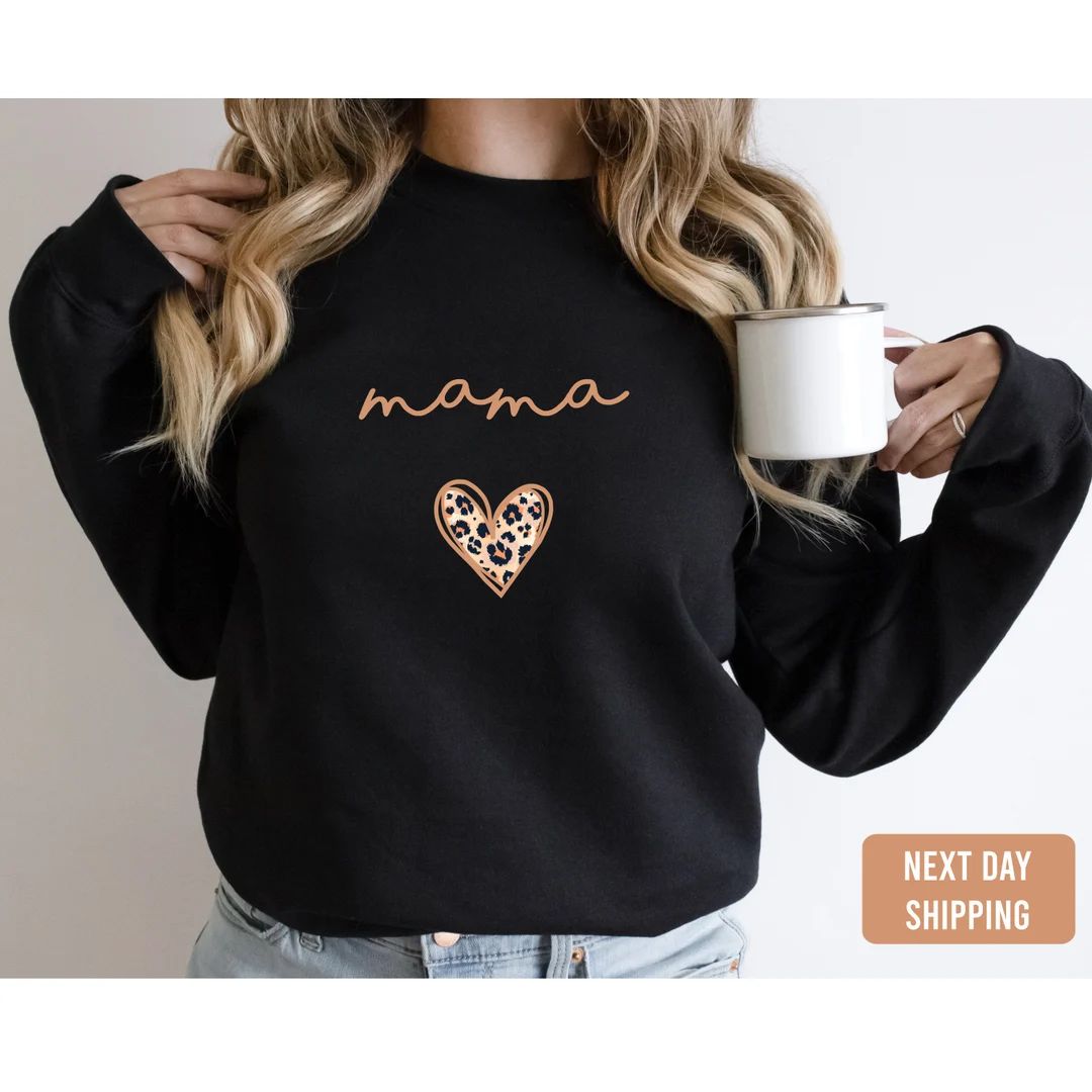 Mama Sweatshirt-mama Leopard Heart Sweatshirt-leopard Mama - Etsy | Etsy (US)