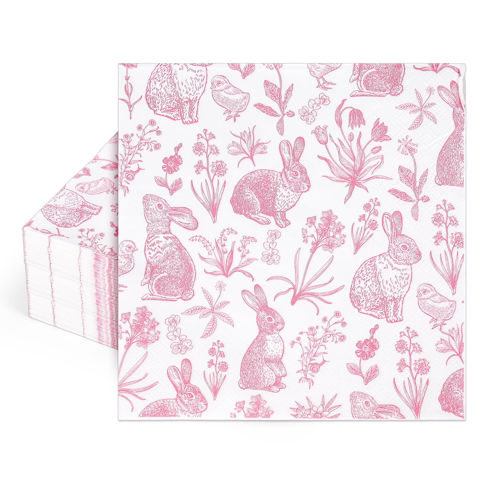 Whaline Easter Paper Napkins Chinoiserie Bunny Floral Luncheon Napkins Retro Pink White Rabbit Fl... | Amazon (US)