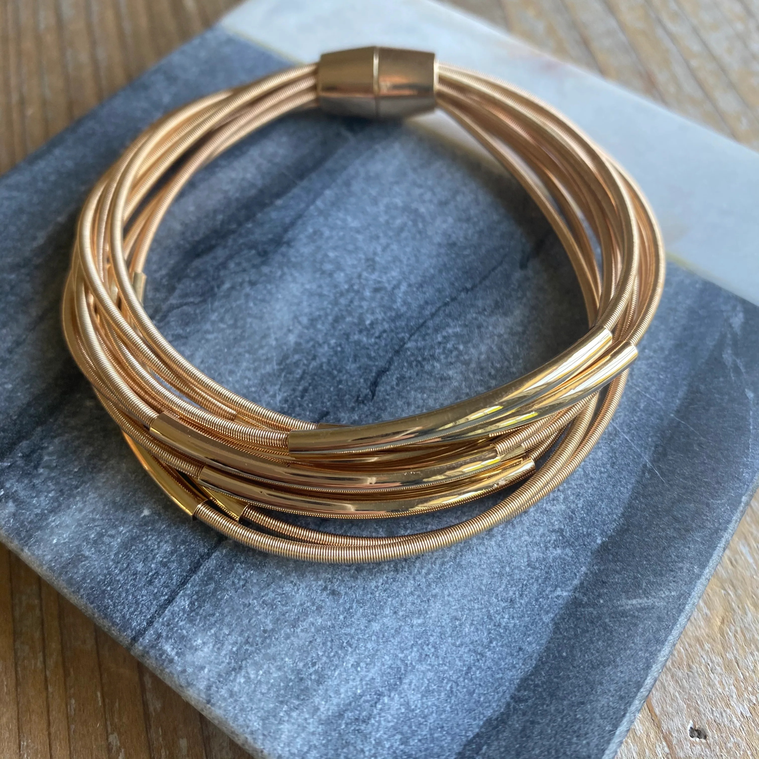 Gold wire and multi gold bar bracelet | Erin McDermott Jewelry