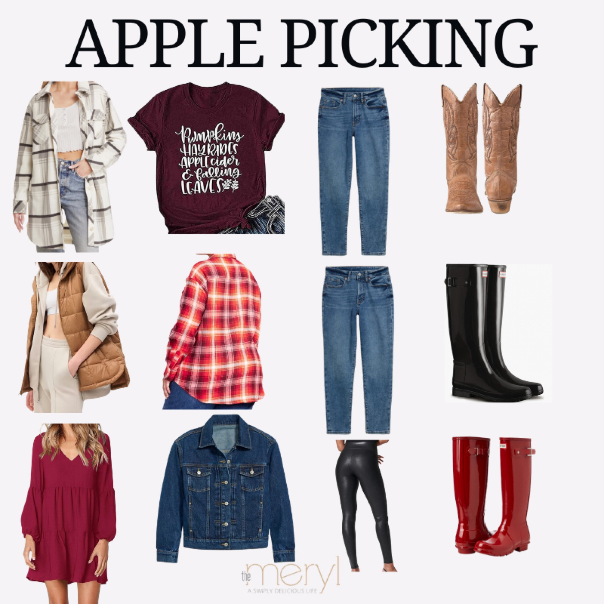 Apple Picking Outfit Ideas
Jeans Plaid Hunter Rain Boots Shacket Apple Picking Fall Dress Leather Leggings Red Boots Black boots Vest Jean Jacket #applepicking #falloutfits #cowboyboots #LTKunder50 #LTKstyletip

#LTKSeasonal