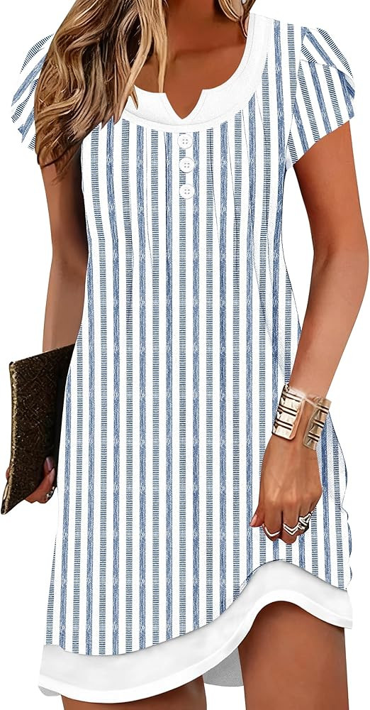 ETCYY Women's Summer Sleeveless Beach Dress Cover Ups Swimwear Vneck Button Casual Boho Spring Fa... | Amazon (US)