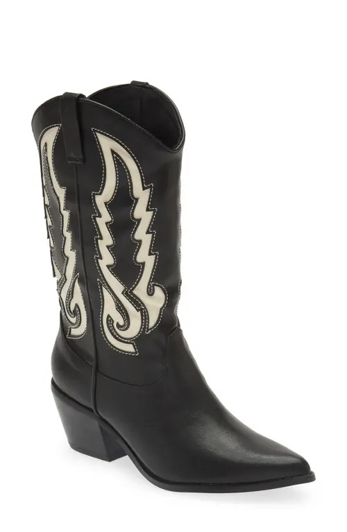 Billini Norva Western Pointed Toe Boot in Black-Bone at Nordstrom, Size 7 | Nordstrom