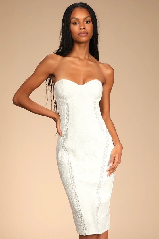 Love Forever and Always Ivory Lace Bustier Strapless Midi Dress | Lulus (US)