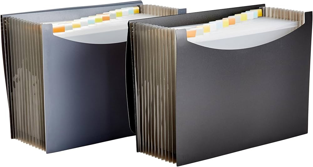 Amazon Basics Expanding Organizer File Folder, Letter Size - Black & Gray, 2-Pack | Amazon (US)