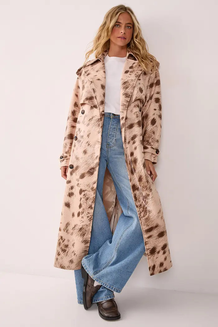 NASTY GAL Cow Print Faux Leather Trench Coat | Nordstrom | Nordstrom
