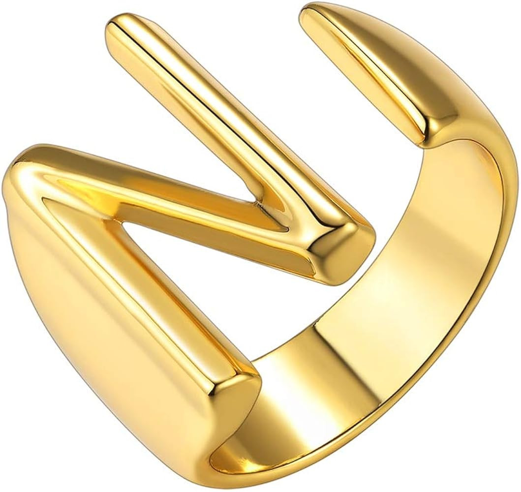 Keystyle GoldChic Jewelry Personalized Gold Bold Initial Letter Open Ring Adjustable, Women State... | Amazon (US)