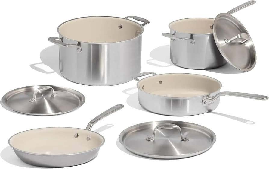 Made In Cookware - 7-Piece Ceramic Non Stick Pot and Pan Set (Stainless Handle) - 5-Ply Stainless... | Amazon (US)