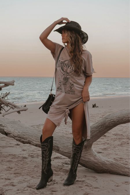 Nashville graphic tee dress outfit 

Coastal Cowboy 
Coastal cowgirl 
Western style 
Black cowgirl boots 

#LTKunder50 #LTKFestival #LTKstyletip