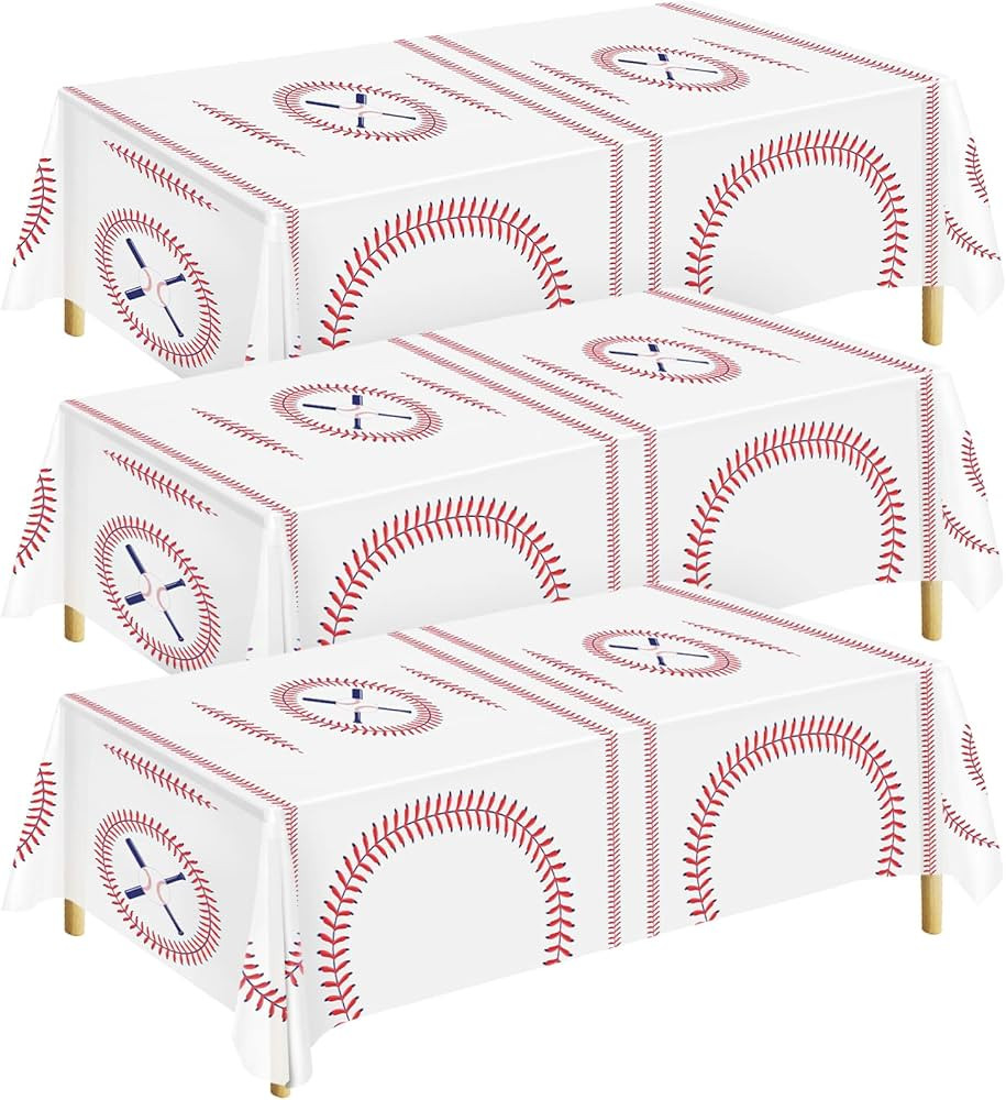 durony 3 Packs Baseball Tablecloth 108 x 54 Inch Plastic Baseball Table Cover Party Tableware for... | Amazon (US)