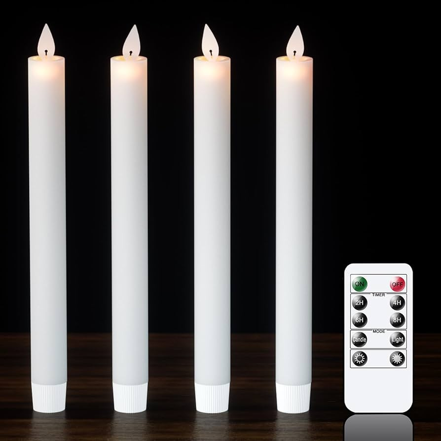 DRomance Flameless Taper Candles with Remote and Timer, 4 Pack White Moving Wick LED Flickering Tape | Amazon (US)