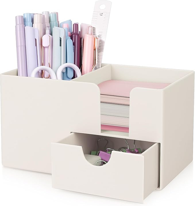 SKYDUE Small Desk Organizer with Drawer | 3 Compartments, Pen Holder for Desk, For Home, School, ... | Amazon (US)