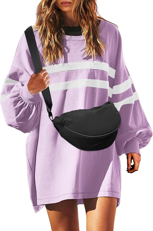 SENSERISE Womens Striped Crewneck Sweatshirts Oversized Lantern Sleeve Color Block Shirts Workout... | Amazon (US)