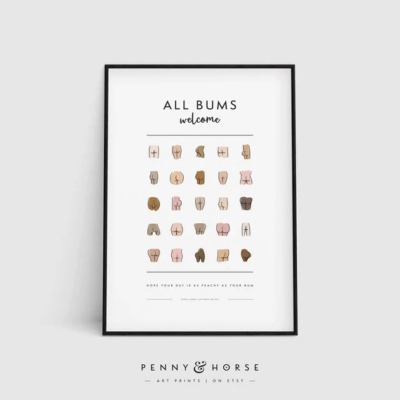 Funny Bathroom Art All Bums Welcome Cute Bathroom Butts Bum | Etsy | Etsy (US)