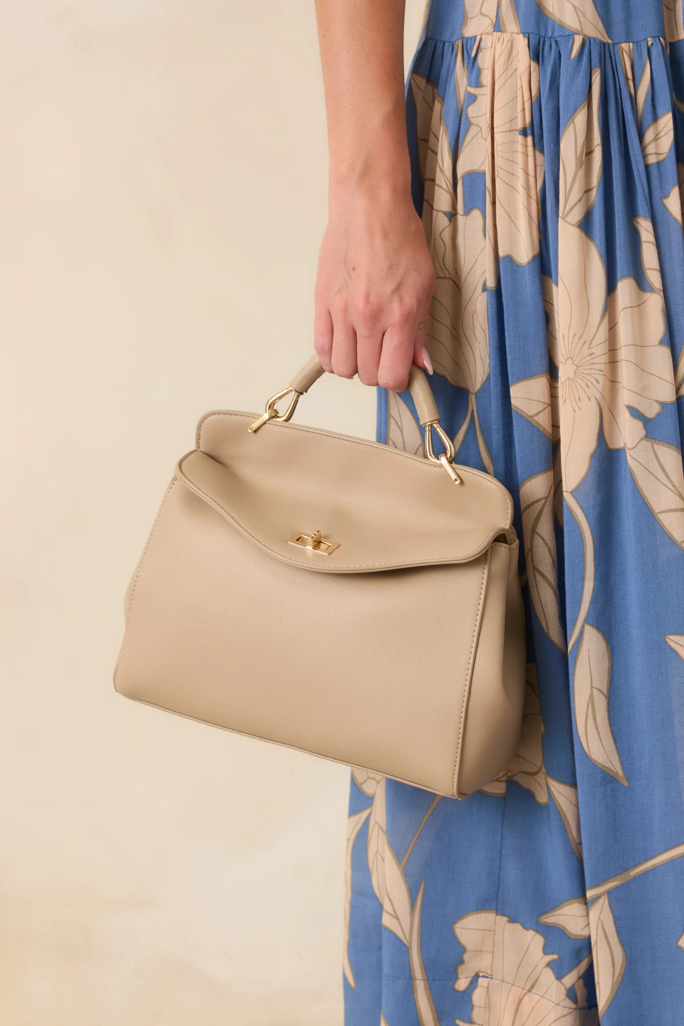 If You Insist Taupe Faux Leather Twist Lock Handbag | Red Dress