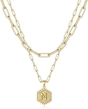 Amazon.com: Dainty Layering Initial Necklaces for Women, 14K Gold Plated Paperclip Chain Necklace... | Amazon (US)