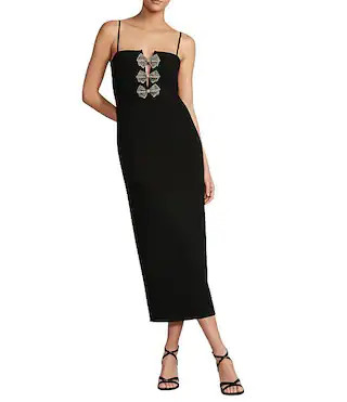 Antonio Melani Giada Crepe Sweetheart Neck Bow Applique Midi A-Line Dress | Dillard's | Dillard's