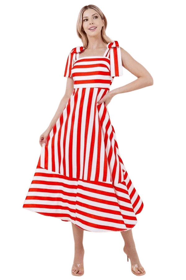 Red and white striped maxi with tie shoulders | Mulberry & King
