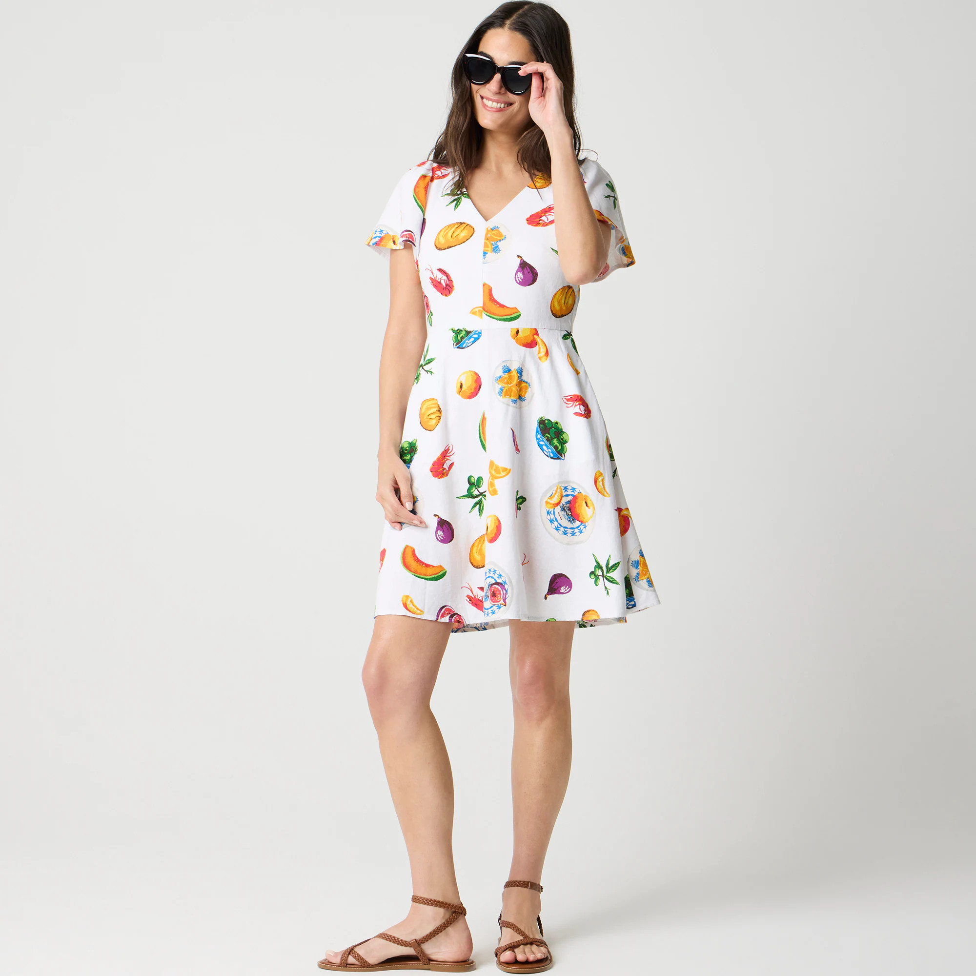 Printed linen-blend flutter-sleeve mini dress | J.Crew Factory