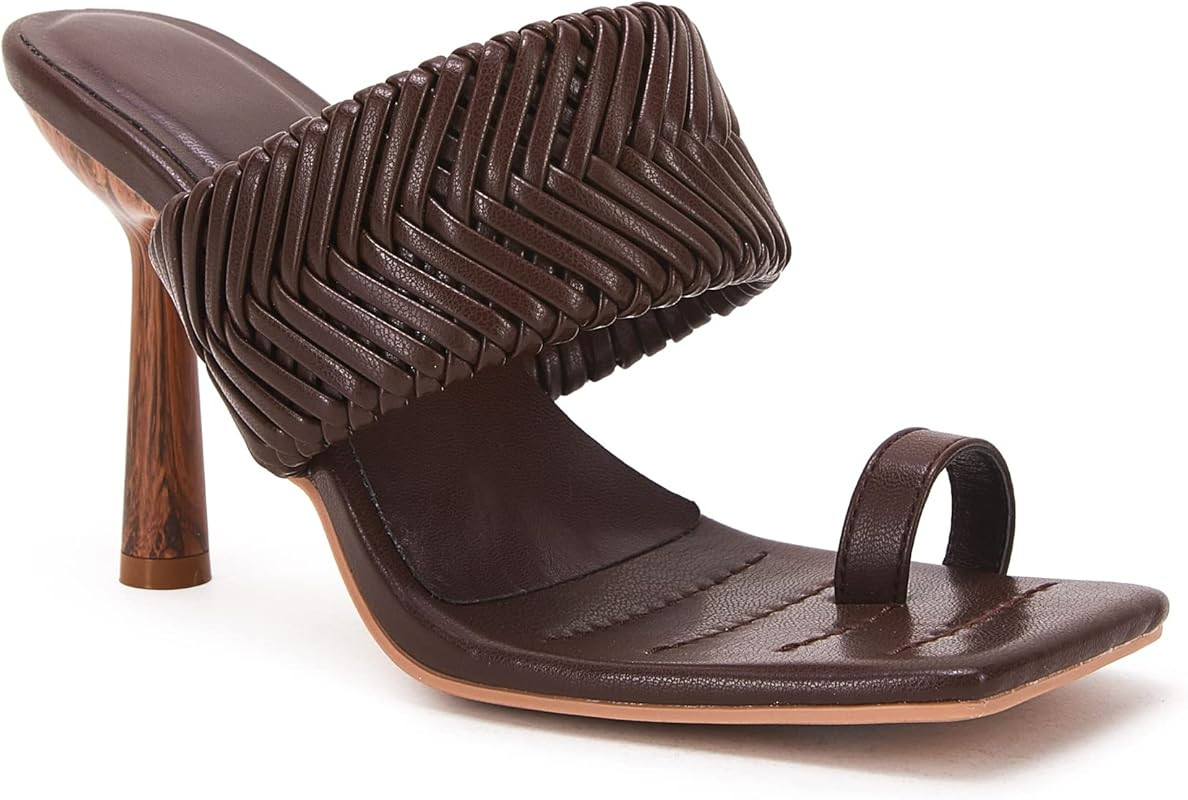 VETASTE Women's Braided Heeled Mule Sandals Square Open Toe Stiletto Backless Strappy Slip On Sli... | Amazon (US)