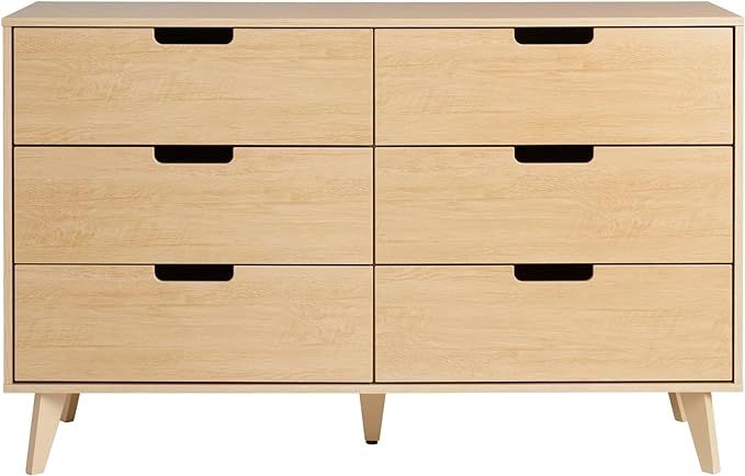 Walker Edison Modern 6 Drawer Dresser with Cut-Out Handles and Tapered Legs, 52 Inch, Riviera | Amazon (US)