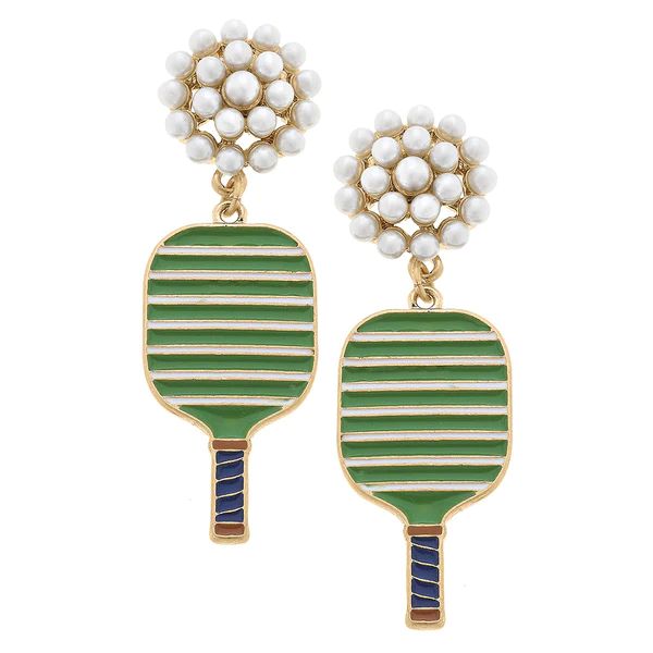 Ellie Pickleball Pearl Cluster Drop Earrings in Green | CANVAS