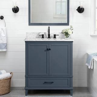 Home Decorators Collection Merryfield 31 in. Single Sink Dark Blue-Grey Bath Vanity with White Ca... | The Home Depot