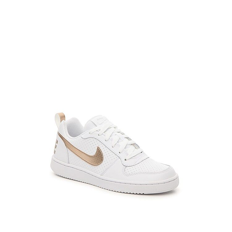 Nike Court Borough Sneaker - Kids' - Girl's - White/Gold Metallic - Size 5.5 Youth - Lace-Up | DSW