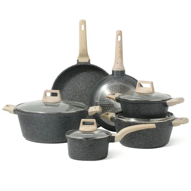Carote Nonstick Pots and Pans Set, 10 Pcs Granite Stone Kitchen Cookware Sets (Black) - Walmart.c... | Walmart (US)