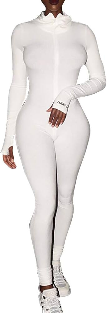 ECHOINE Womens One Piece Bodycon Jumpsuit -Sexy Long Sleeve High Waist Embroidery Zipper Romper C... | Amazon (US)