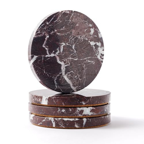 WORHE Marble Coaster for Drinks 10 cm Diameter Set 4 Round Marble Coasters | Amazon (UK)