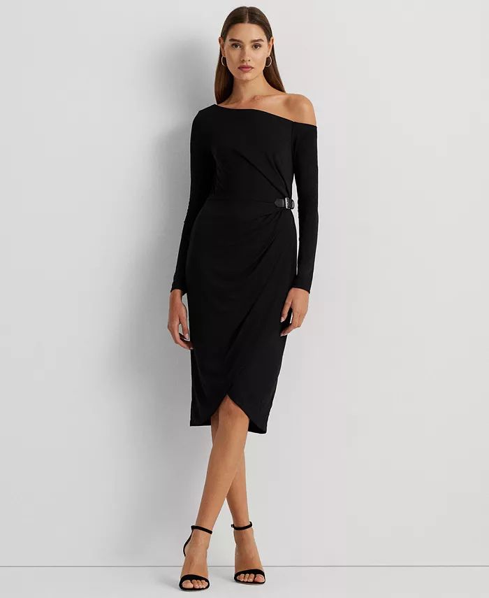 Women's Buckle-Trim Jersey Off-The-Shoulder Dress | Macy's