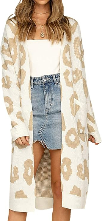 Angashion Women's Long Sleeves Leopard Print Knitting Cardigan Open Front Warm Sweater Outwear Co... | Amazon (US)