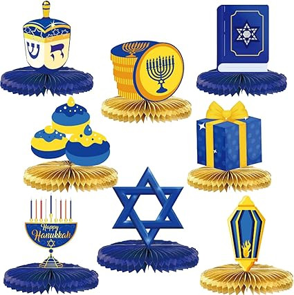 8pcs Happy Hanukkah Table Decorations, Menorah Dreidel Table Centerpieces Star of Davids Sign for... | Amazon (US)