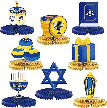 8pcs Happy Hanukkah Table Decorations, Menorah Dreidel Table Centerpieces Star of Davids Sign for... | Amazon (US)